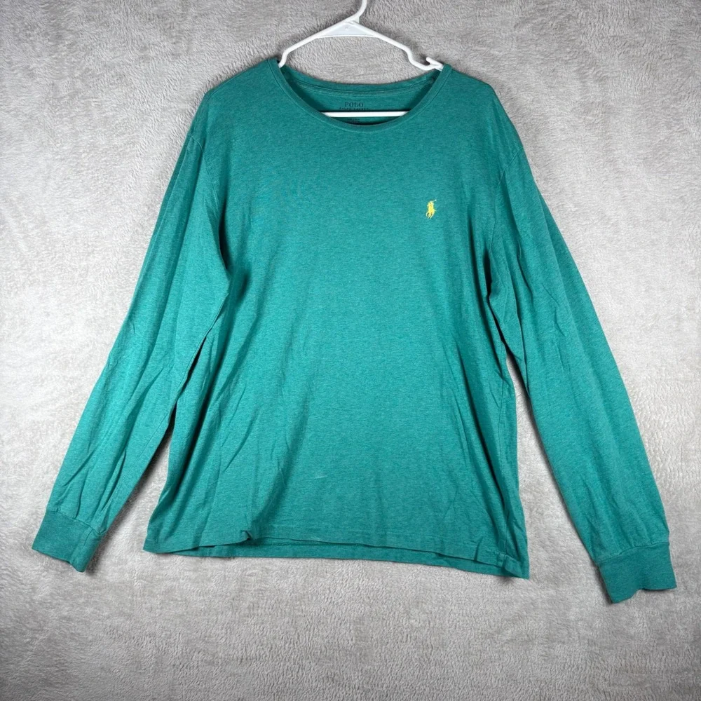 Polo Ralph Lauren T-Shirt Mens‎ Large Green Long Sleeve Pony Logo Crew Neck Tee